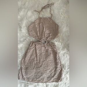 Stylish Brown Checkered Halter Dress